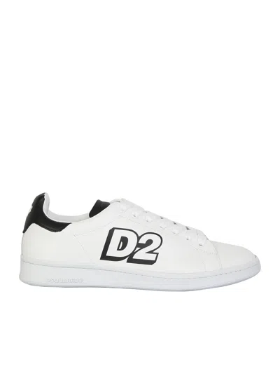 Shop Dsquared2 Low Lace-up Sneakers With Printed Logo In White