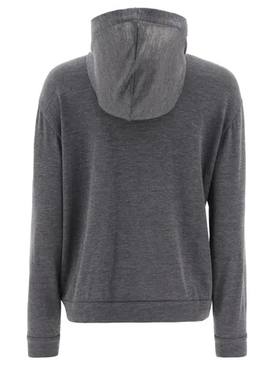 Shop Brunello Cucinelli Cotton And Silk Sweatshirt With Monili In Grey