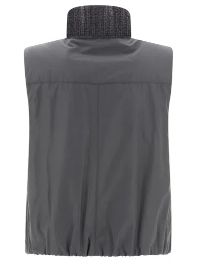 Shop Brunello Cucinelli Reversible Cashmere Knit Vest With Monili In Grey