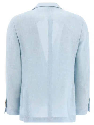 Shop Lardini Single-breasted Linen-blend Blazer In Blue