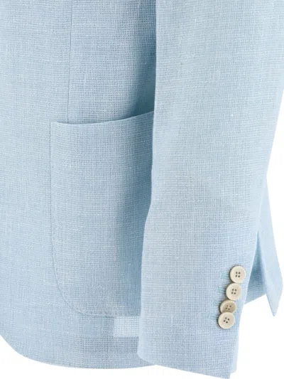 Shop Lardini Single-breasted Linen-blend Blazer In Blue