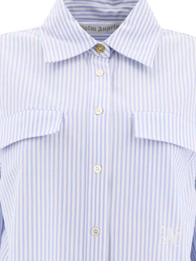 Shop Palm Angels "monogram" Striped Shirt In Blue