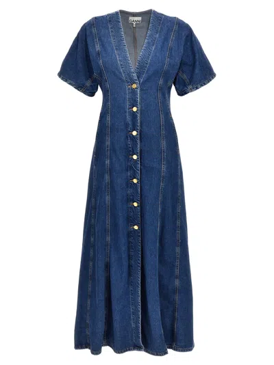 Shop Ganni Maxi Denim Dress Dresses In Blue