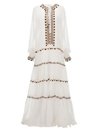 Shop Ermanno Scervino Embroidery Kaftan Dress Dresses In White