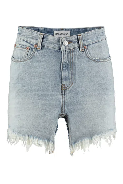 Shop Balenciaga Cut-up Denim Mini Skirt In Blu