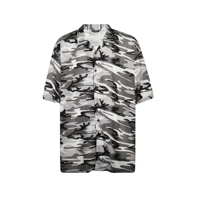Shop Balenciaga Camouflage Print Shirt In Gray