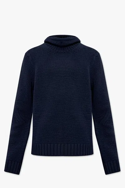 Shop Bottega Veneta Hooded Sweater In Navy