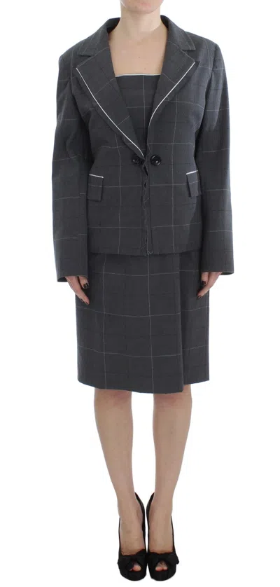 Shop Bencivenga Elegant Gray Checkered Sheath Suit Women's Set