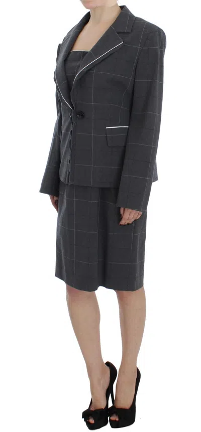 Shop Bencivenga Elegant Gray Checkered Sheath Suit Women's Set