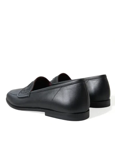 Shop Dolce & Gabbana Black Leather Logo Embroidery Loafers Dress Men's Shoes