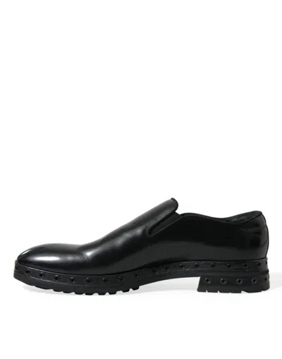 Shop Dolce & Gabbana Black Leather Studded Loafers Dress Men's Shoes