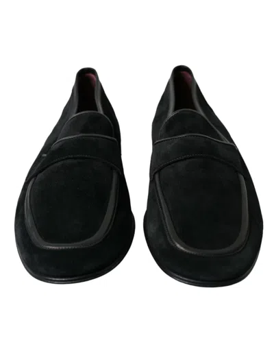 Shop Dolce & Gabbana Black Velvet Slip On Loafers Dress Men's Shoes