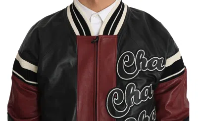 Shop Dolce & Gabbana Exquisite Sheepskin Leather Bomber Men's Jacket In Black And Red