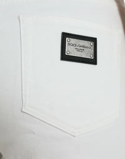 Shop Dolce & Gabbana Elegant White Mid-waist Denim Cropped Women's Jeans