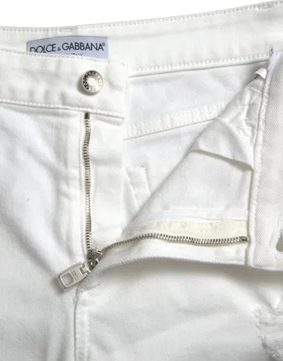 Shop Dolce & Gabbana Elegant White Mid-waist Denim Cropped Women's Jeans