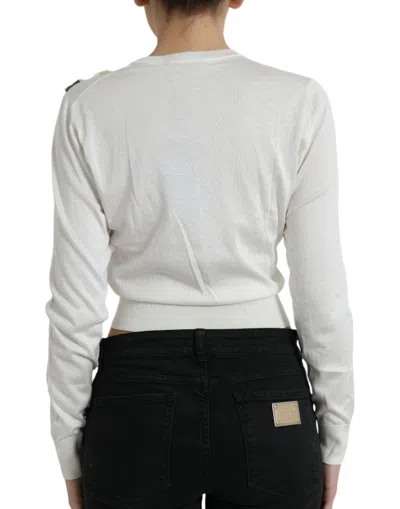Shop Dolce & Gabbana Silk Floral Applique Pullover Women's Sweater In White