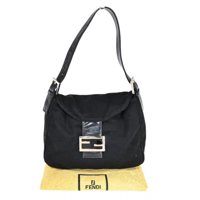 Shop Fendi Mamma Baguette Black Canvas Shoulder Bag ()