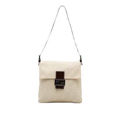 Shop Fendi Mamma Baguette White Canvas Shoulder Bag ()