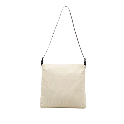Shop Fendi Mamma Baguette White Canvas Shoulder Bag ()