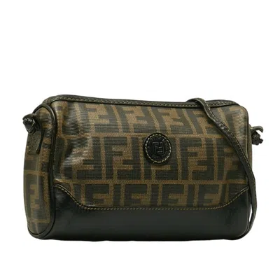 Shop Fendi Zucca Khaki Canvas Shoulder Bag ()