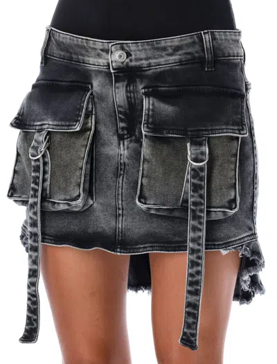 Shop Blumarine Jeans Mini Skirt With Cargo Pockets In Dark Shadow