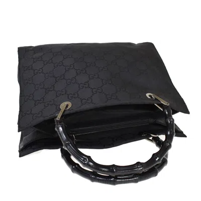 Shop Gucci Bamboo Black Canvas Tote Bag ()