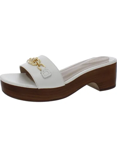Shop Lauren Ralph Lauren Roxanne Womens Leather Slip-on Slide Sandals In White