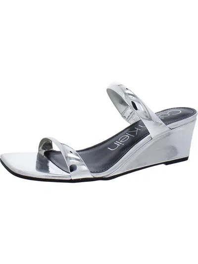 Shop Calvin Klein Kenza Womens Metallic Slip-on Wedge Sandals In Silver