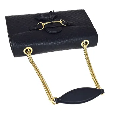 Shop Gucci Emily Navy Leather Shoulder Bag ()