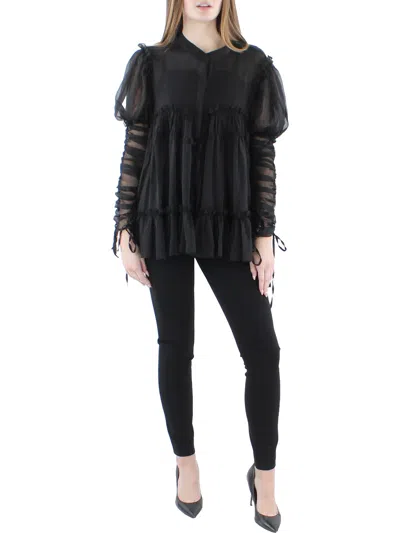 Shop Beulah Womens Chiffon Button Front Blouse In Black