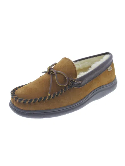 Shop L.b. Evans Atlin Mens Suede Lined Moccasin Slippers In Brown