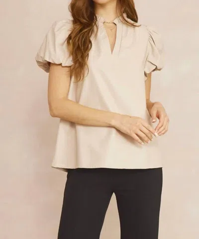 Shop Entro Constance Faux Leather Blouse In Almond In Pink