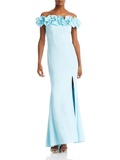 Shop Aqua Womens Ruffled Long Evening Dress In Blue