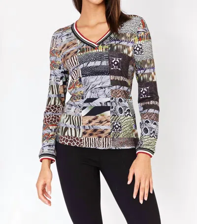 Shop Dolcezza Mixed Animal Print V-neck Top In A/s In Multi