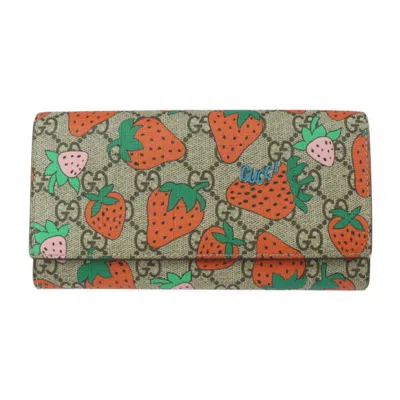 Shop Gucci Strawberry Beige Canvas Wallet  ()