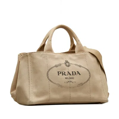 Shop Prada Canapa Beige Canvas Tote Bag ()
