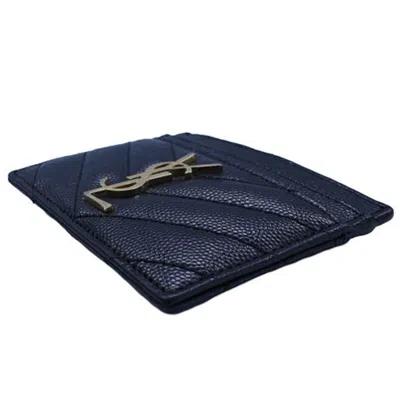 Shop Saint Laurent Navy Leather Wallet  ()
