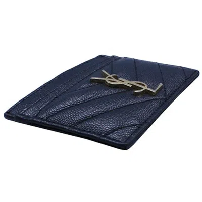 Shop Saint Laurent Navy Leather Wallet  ()