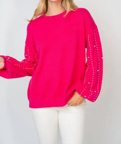 Shop White Birch Pearl Sleeve Sweater In Fuchsia In Pink