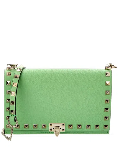 Valentino Rockstud Grainy Leather Crossbody In Green