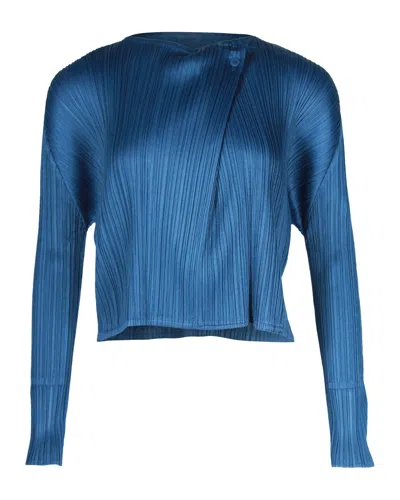 Shop Pleats Please Plissé Effect Cardigan In Blue Polyester