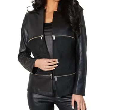 Shop Angel Apparel Vegan Leather/suede Zip Jacket In Black