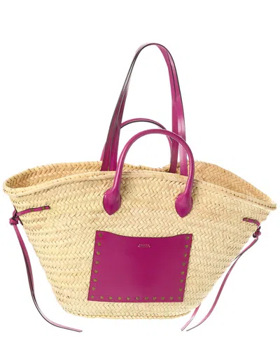 Shop Isabel Marant Cadix Raffia & Leather Tote In Brown