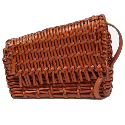 Shop Staud Acute Woven Leather Crossbody Bag In Brown