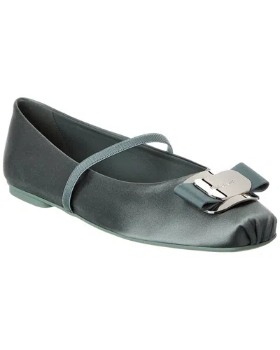 Shop Ferragamo Zina T Satin Ballet Flat In Green