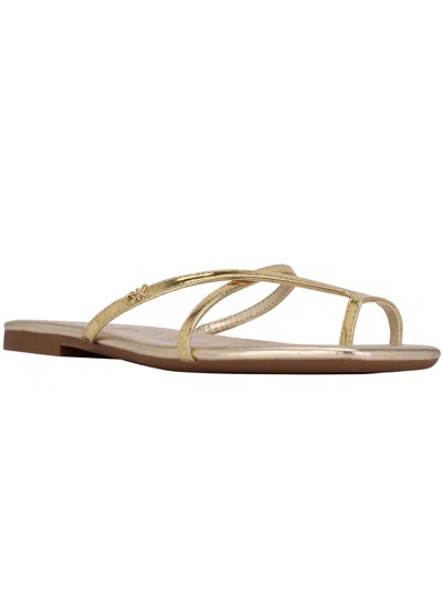 Shop Calvin Klein Dalika Womens Faux Leather Flat Strappy Sandals In Gold
