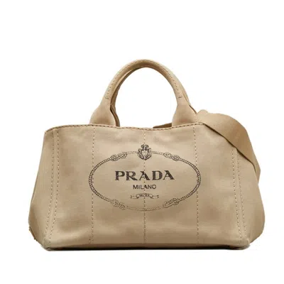 Shop Prada Canapa Canvas Tote Bag () In Beige