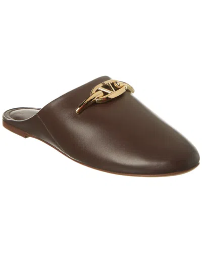 Shop Valentino Vlogo Leather Slide In Brown