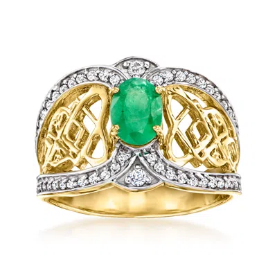 Shop Ross-simons Emerald And . White Zircon Celtic Knot Ring In 18kt Gold Over Sterling In Green