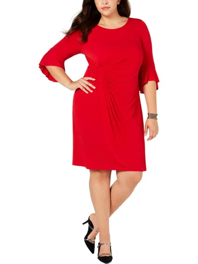 Shop Connected Apparel Plus Womens Drapey Bell Sleeves Cocktail Dress In Pink